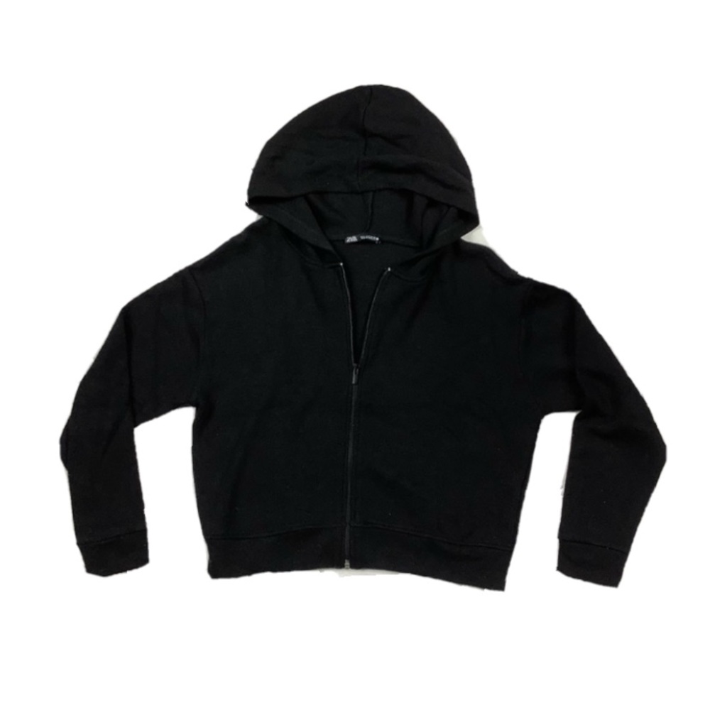 Zara Basic Full Zipper Crop Hoodie Black / Small